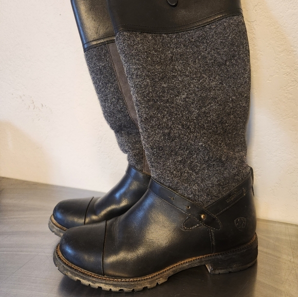 GUC Ariat Sherborne Waterproof Black Leather Gray Wool Riding Boots - Picture 2 of 3